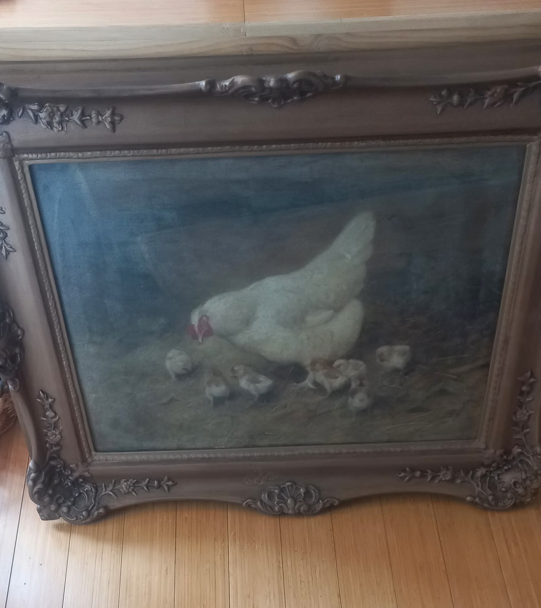Gallina con pollitos · óleo — antes